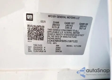 2025 GMC Acadia Elevation из США, поврежденный, VIN 1GKENKRS0SJ187121